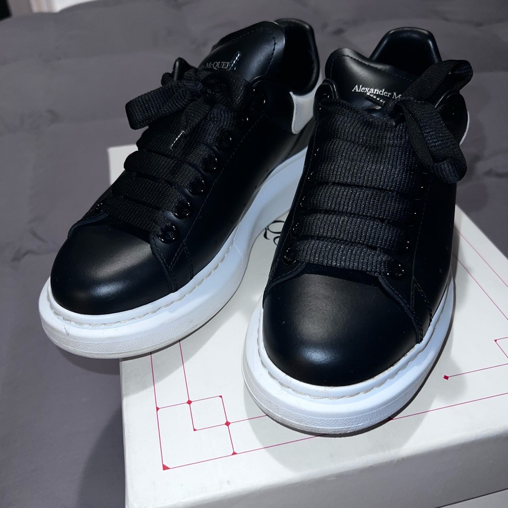 Alexander McQueen Black Leather Sneakers with White Soles